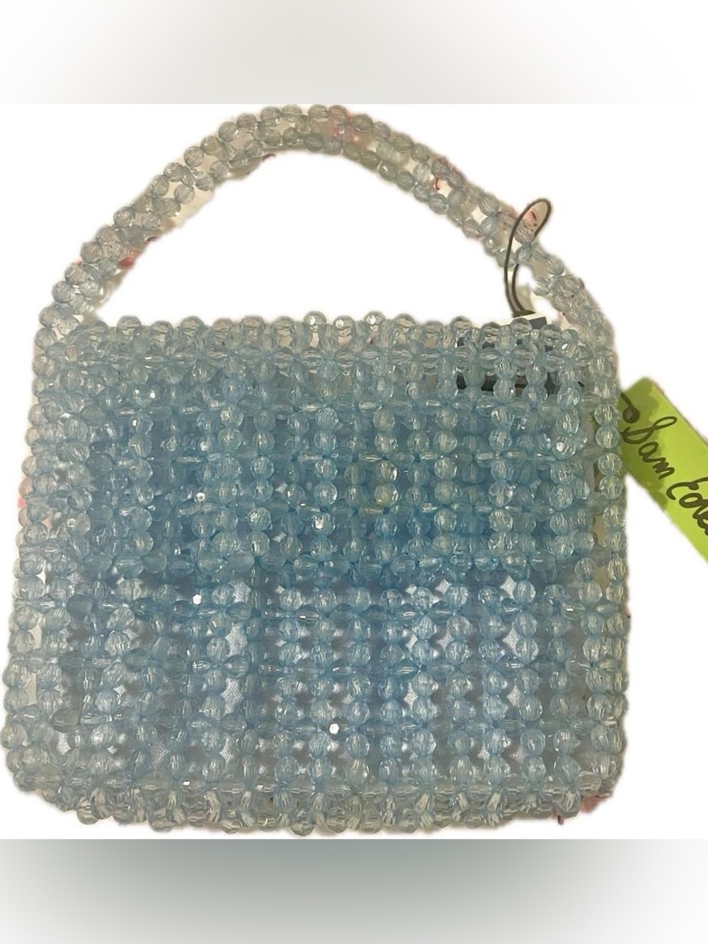 NWT Sam Edelman Violet Light Blue Beaded Mini Bag Satin Pouch Clutch Purse